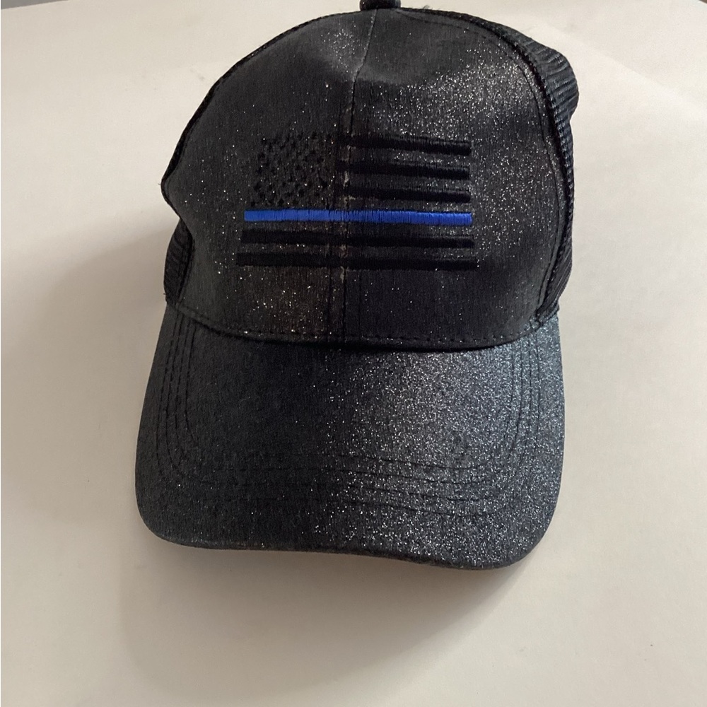 C.C. Thin Blue Line Law Enforcement baseball cap hat sparkly